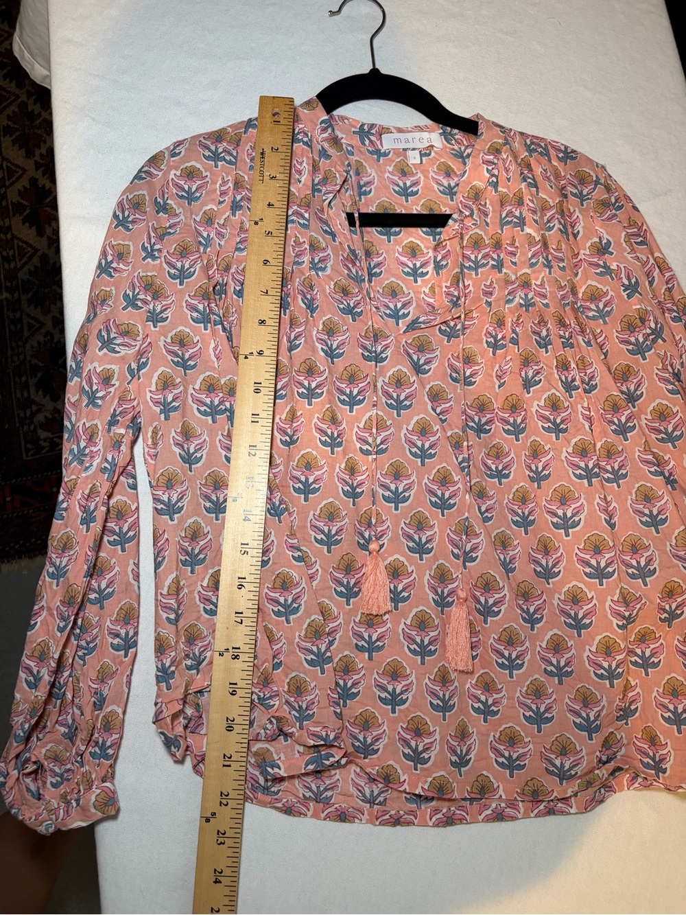 Marea Peach Pink Floral Tie-Neck Blouse - Picture 6 of 8